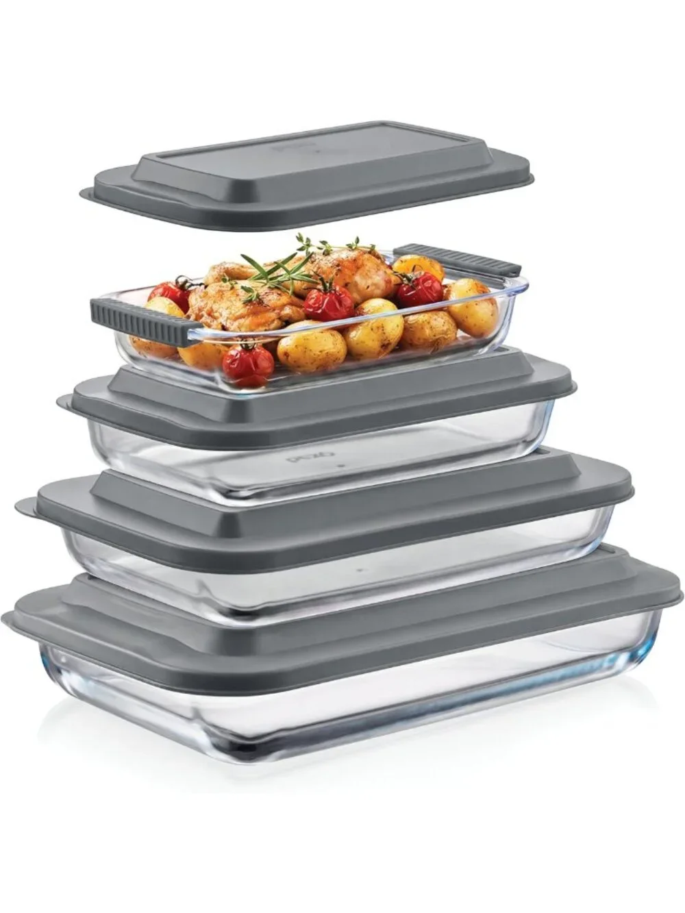 8-Piece Glass Bakeware Set with Lids & Silicone Handles, Oven & Freezer Safe